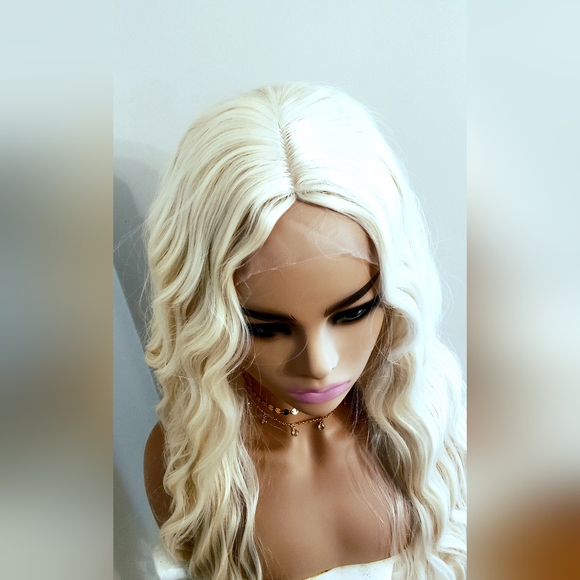 Front Lace Wig - Human Hair Blend Wavy Blonde 24 in